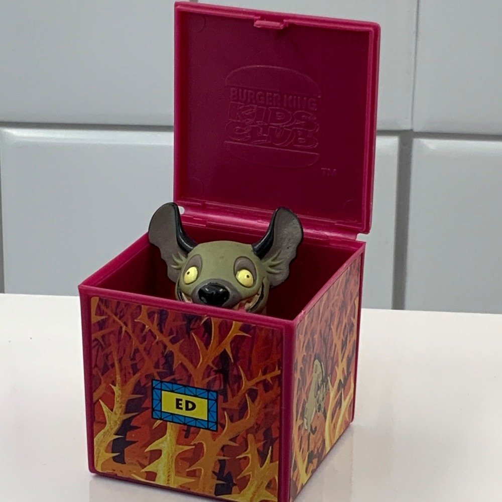 Vintage 1994 Burger King Disney Lion King Ed Hyena Pop Up Toy Kids Club Box